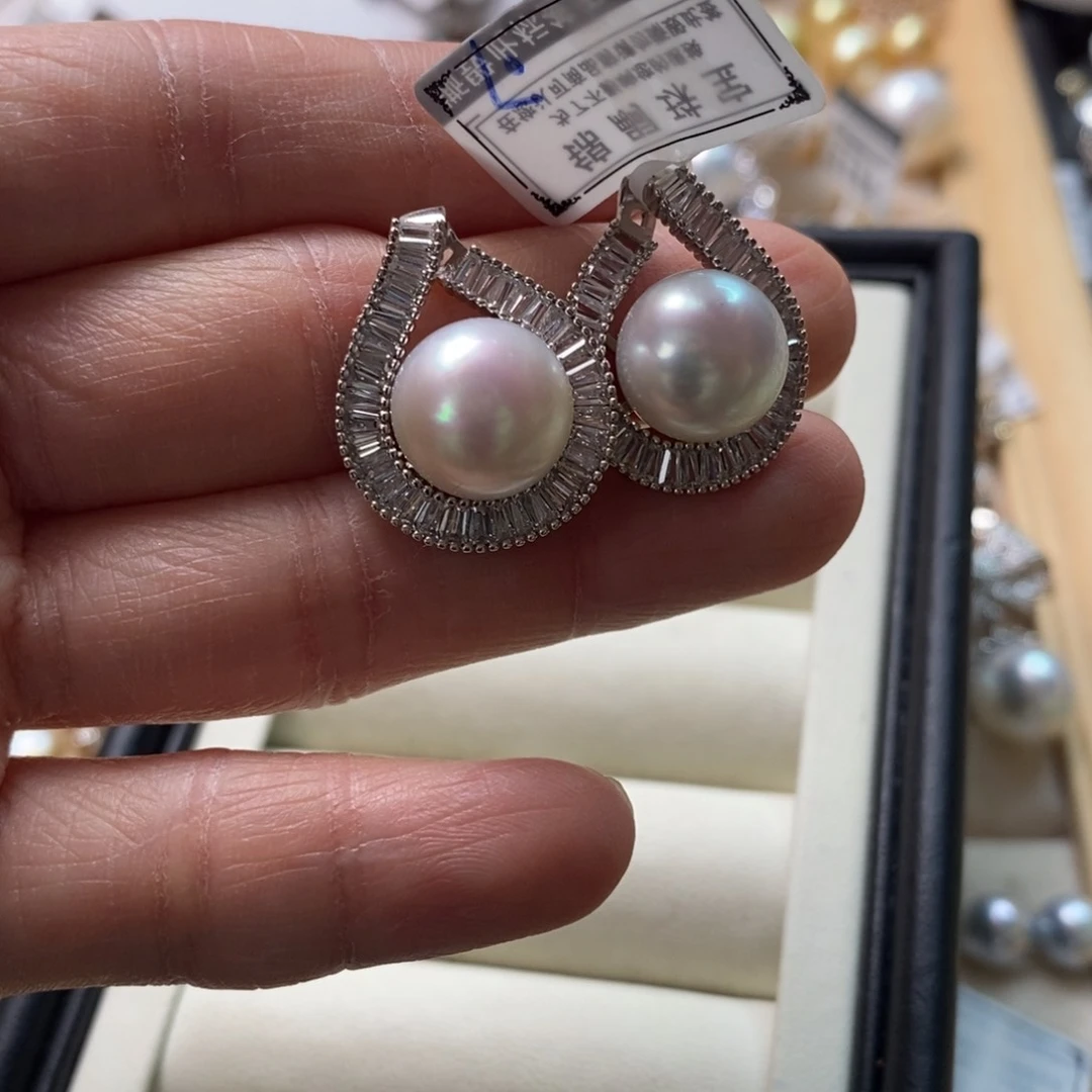 海水珍珠耳饰银S925镶嵌