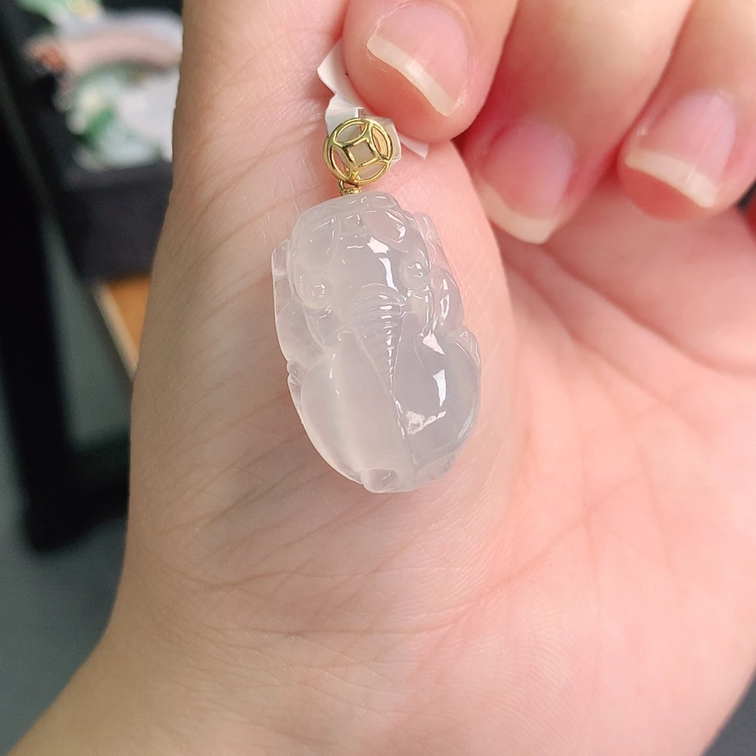 翡翠18K金镶嵌颈饰冰貔貅25-16-6.5