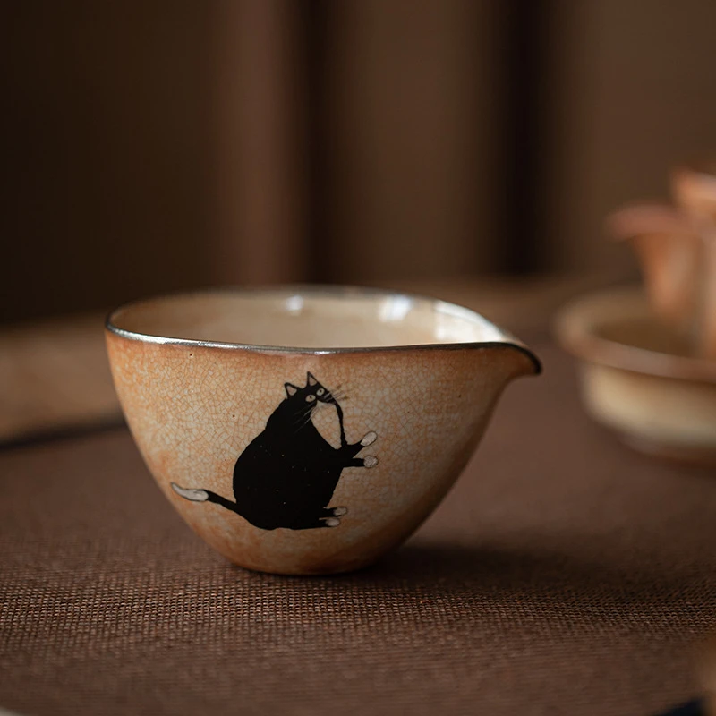 日式志野猫合湖公道杯茶海复古陶瓷手工分茶杯匀茶器功夫茶道配件