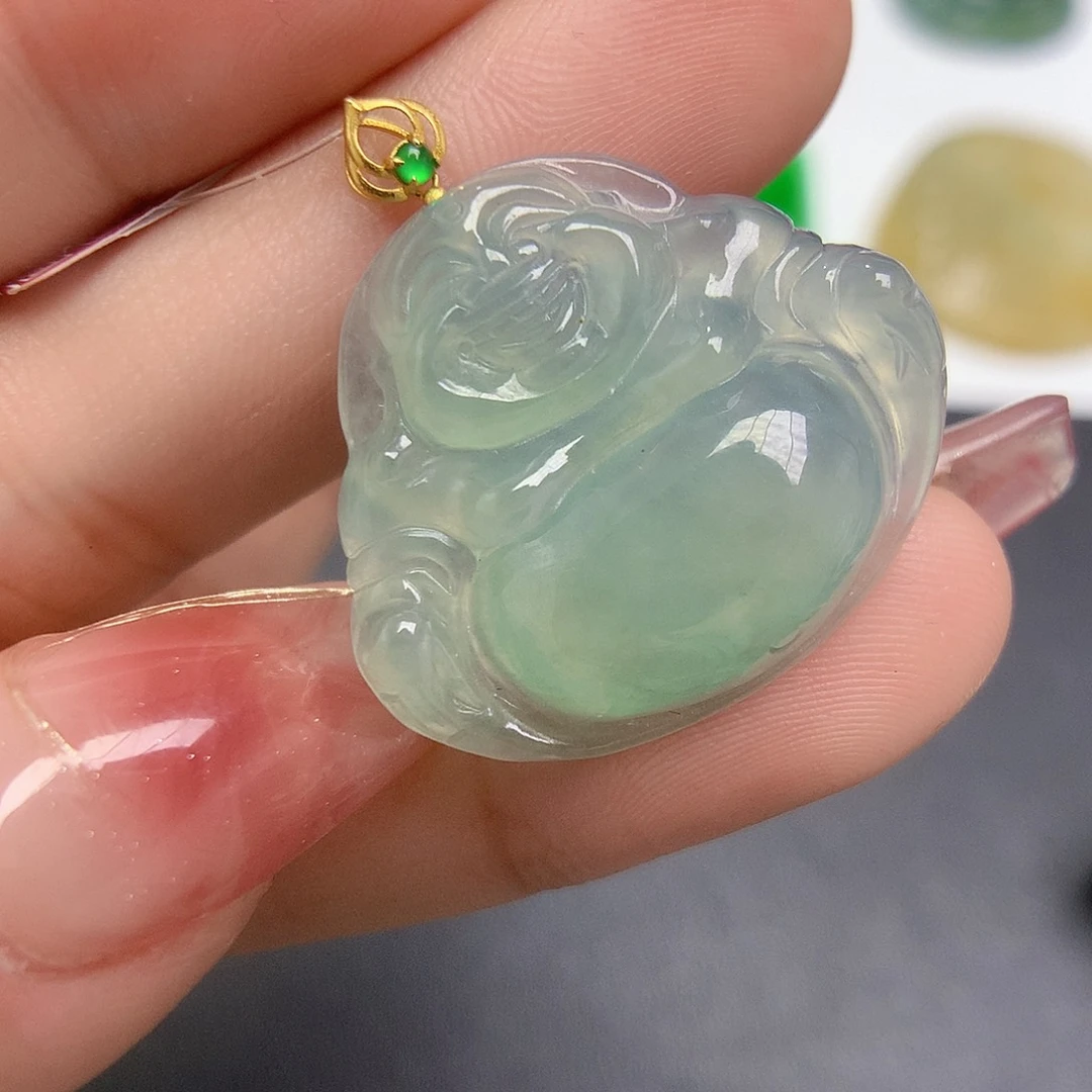 翡翠颈饰18K金镶嵌佛公