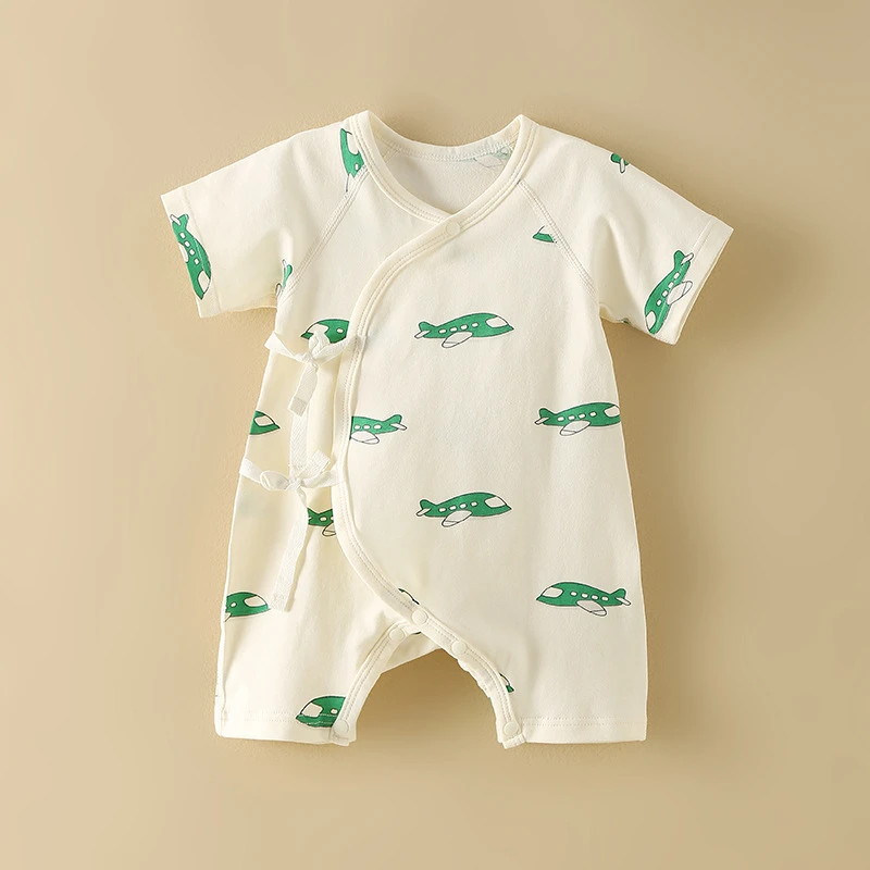 婴儿短袖哈衣爬服夏季薄款系带婴幼儿夏装睡衣新生宝宝连体衣服