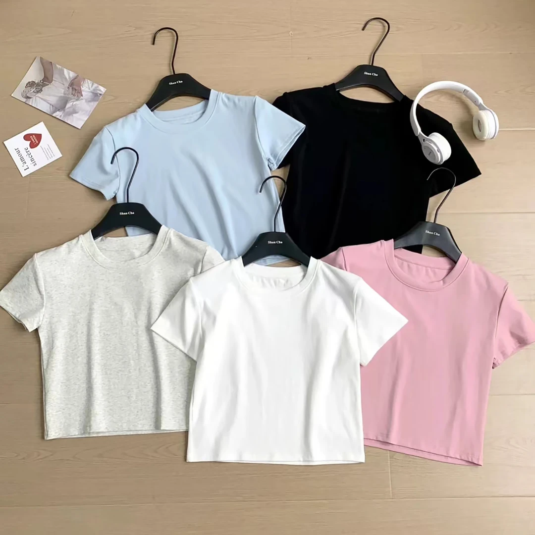 基础款简约显瘦纯色夏季修身女夏百搭圆领减龄时尚外穿上衣服半袖