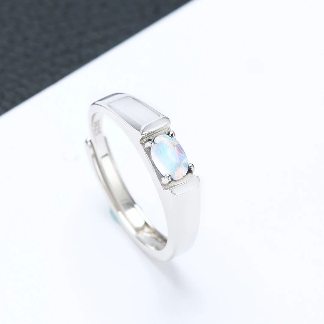 天然月光石[简尚]925银镀金镶嵌百搭时尚大气精致戒情侣情侣