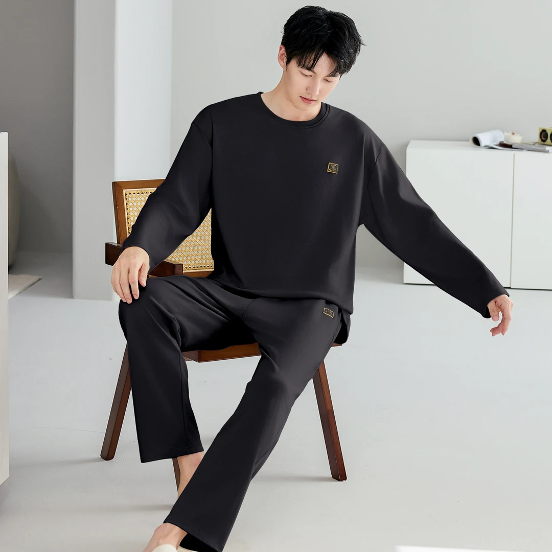 睡衣男纯棉春秋季长袖2025新款大码宽松全棉简约家居服套装可外穿