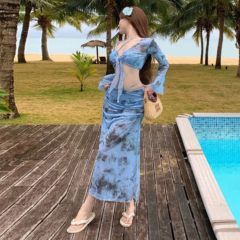 分体式泳衣女超仙韩版比基尼四件套高颜值性感辣妹温泉泳装纯欲风