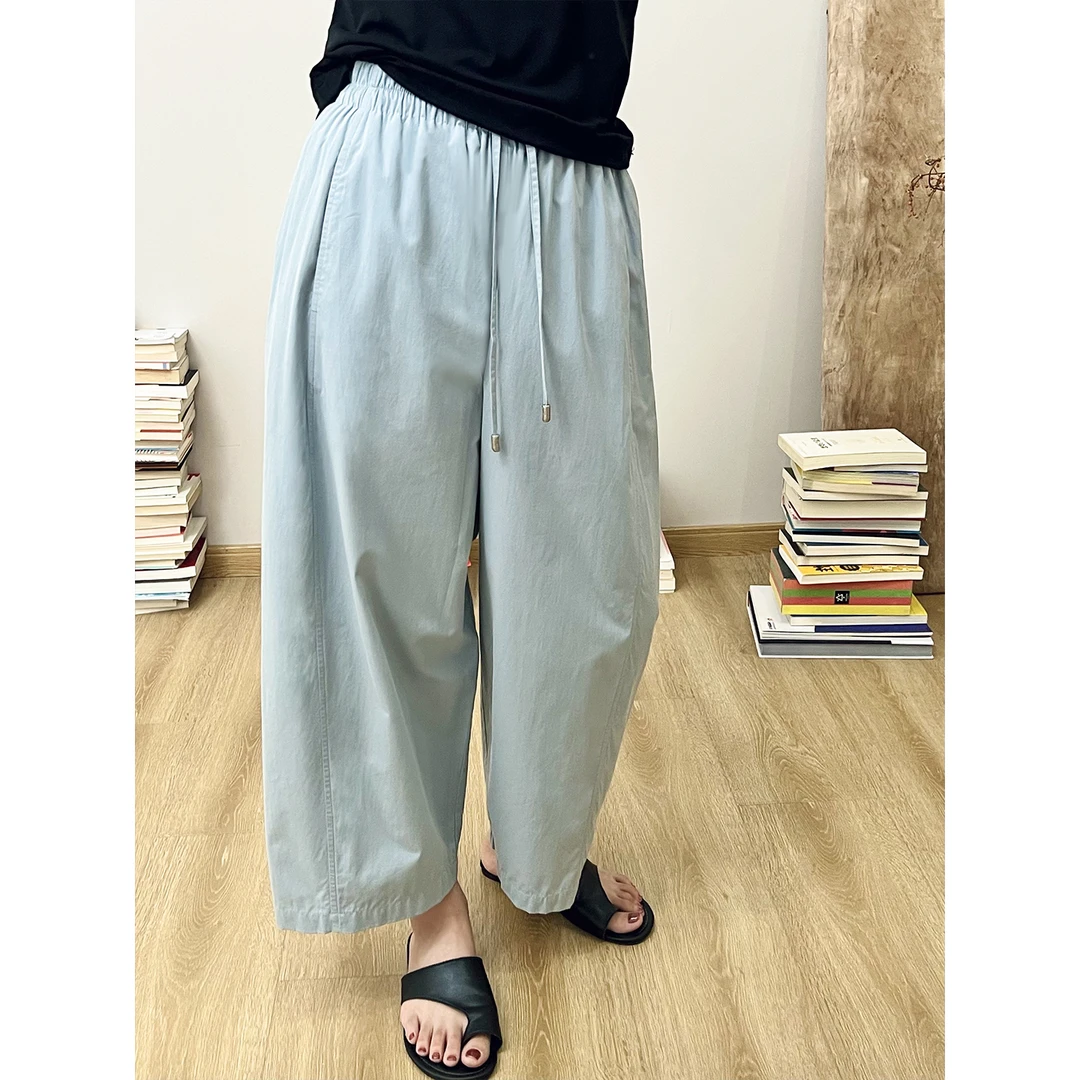 【三伏裤】日本近江晒非y面料抽绳阔腿裤松紧腰休闲九分裤灯笼裤