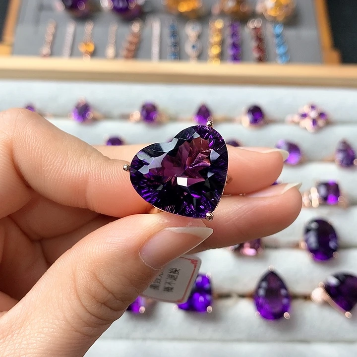 紫晶戒指银S925镶嵌紫*天然紫水晶