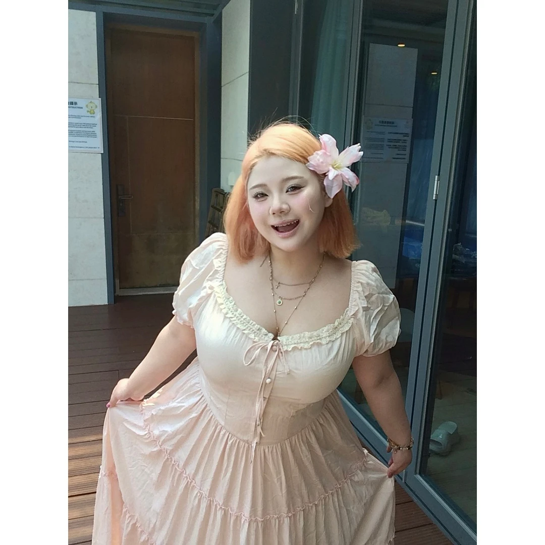 全球花【伯爵公主2链接】大码夏季蕾丝拼接度假风连衣裙显瘦长裙女