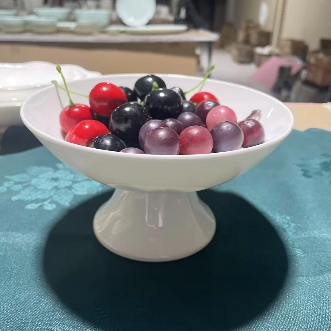 A381⑨】6英寸高脚盘水果盘1只纯白唐山骨瓷家用餐具