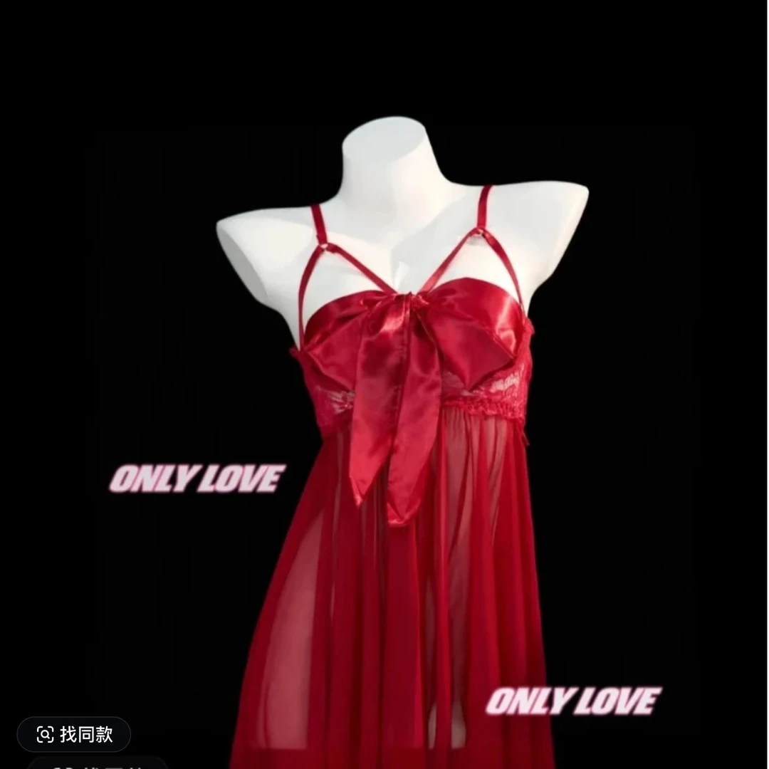 蝶梦【80-210斤】性感大码聚拢蕾丝睡衣系带网纱睡衣