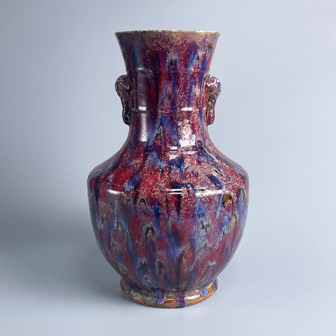 瓷器/古董道光窑变釉五彩斑斓双耳尊M25AC000C78收藏/文物/绣花张