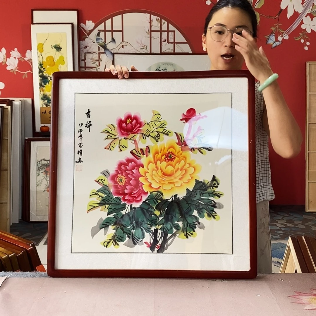 国画手写手绘带框包邮62✖️62国画作品