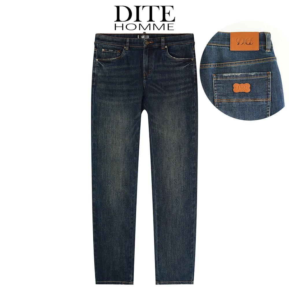 Dite迪特男士直筒秋冬季宽松做旧阔腿百搭弹力水洗休闲牛仔裤长裤