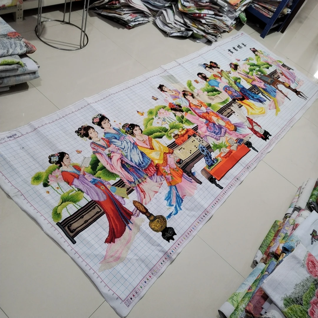 纯手工绣好的十字绣成品琴棋书画荷花版十二大美女古典美女人物画