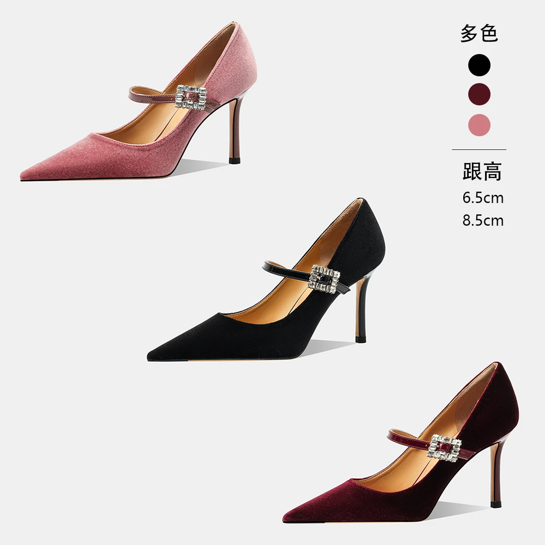 2025年新款轻奢高级感宴会高跟鞋不累脚婚鞋新娘鞋红色一字带单鞋