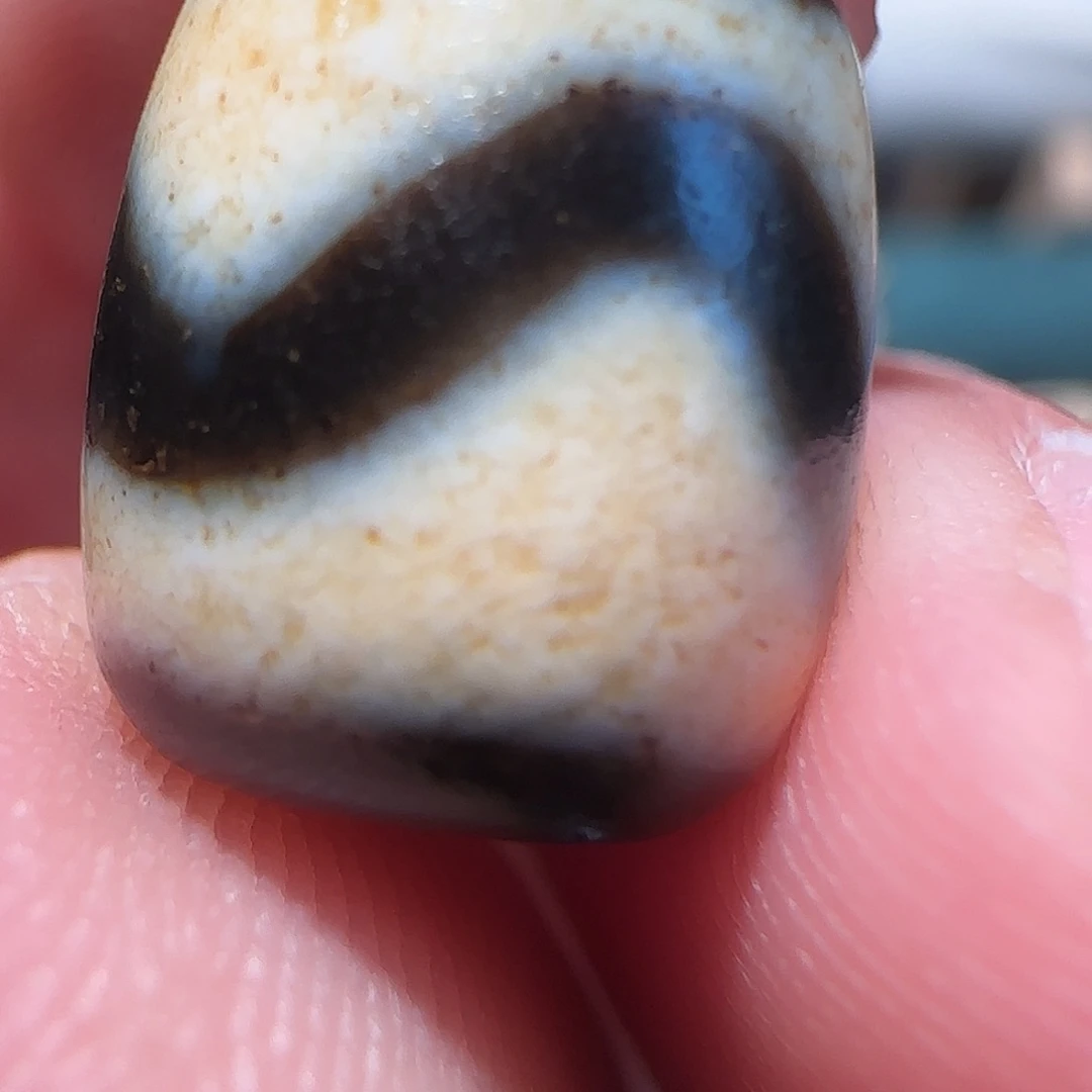 玛瑙/玉髓合金颈饰牛毛纹朱砂 钙化料 虎牙天珠12.7x10.8