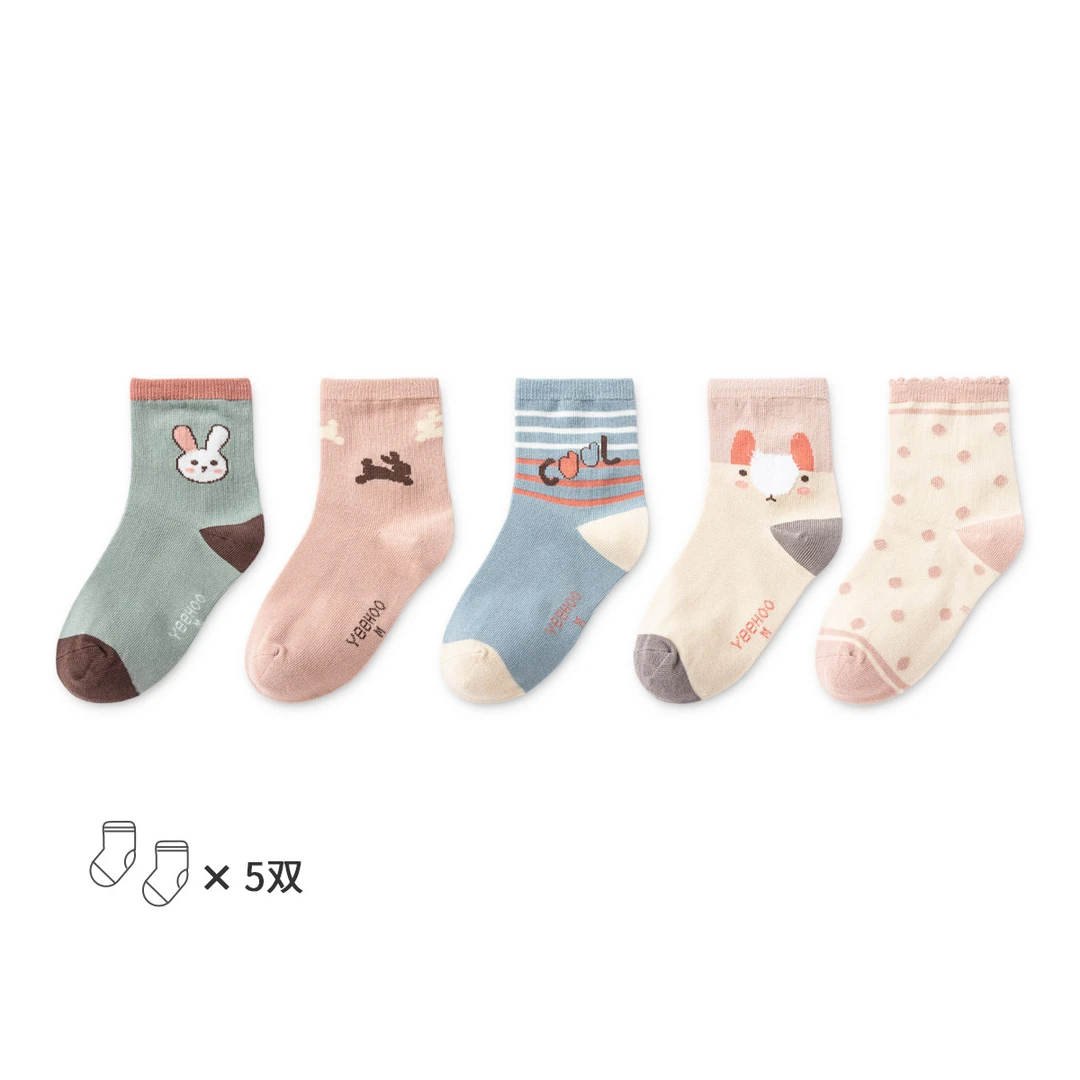 英氏【棉袜5双装】儿童袜子童袜棉袜中大童女童袜子四季袜ZB