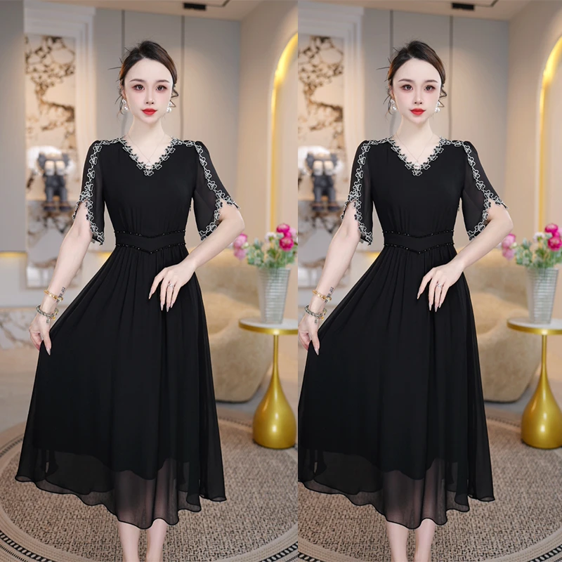 【簇锦团花】2025年夏季新款收腰显瘦显气质高端上档次A字摆连衣裙