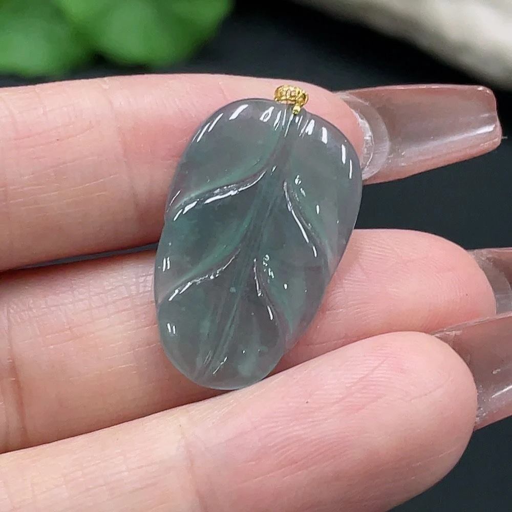 新品天然翡翠冰种金枝玉叶吊坠叶子挂件树叶女款玉石