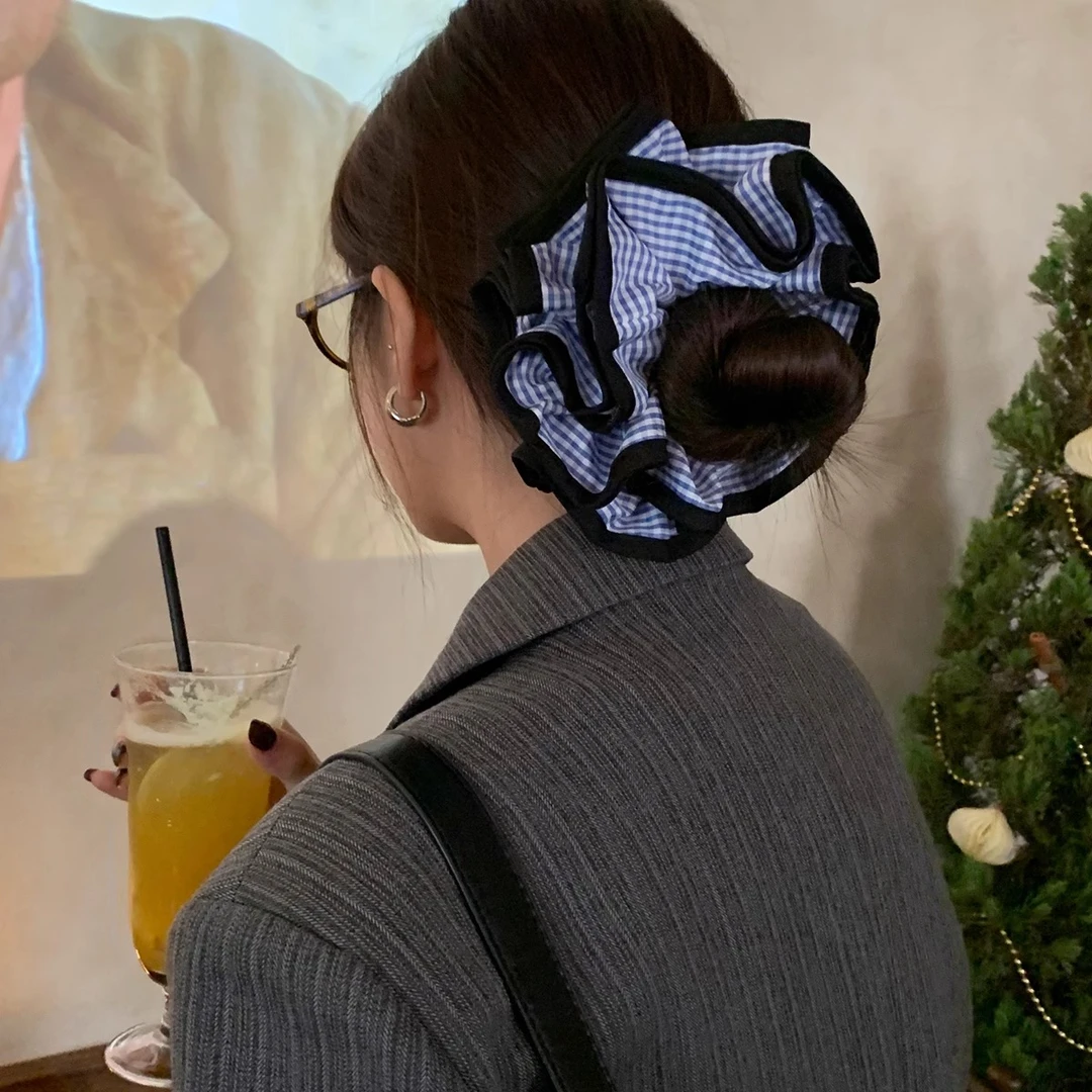 中古风多层格子发圈发绳韩系少女布艺大肠圈复古头绳发饰2025新款