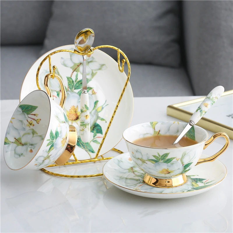 coulorful下午小清新咖啡杯碟茶具带勺韩式陶瓷杯碟英式骨瓷花茶