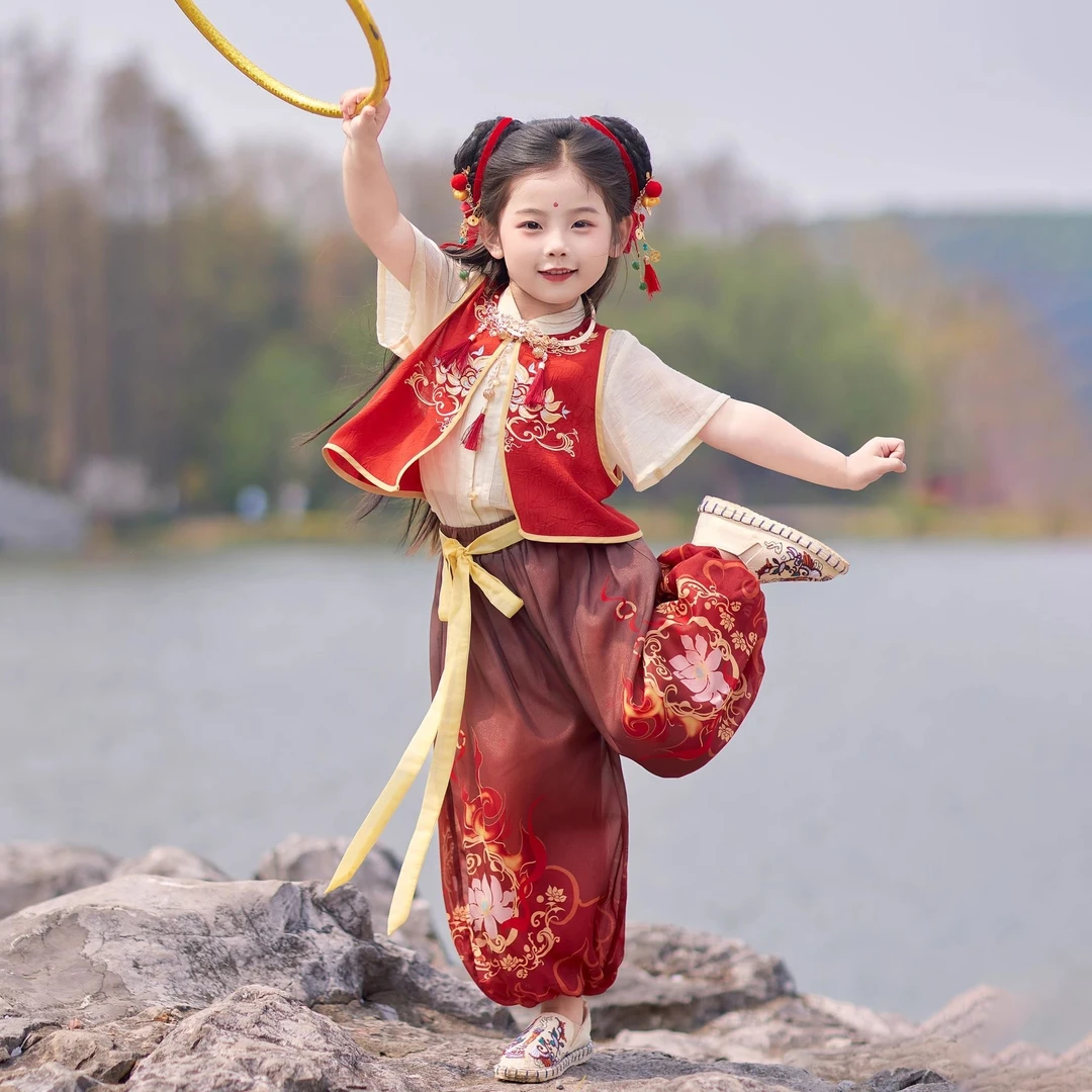 儿童汉服哪吒短袖套装服装国风新中式套装国潮夏季哪吒cos演出服