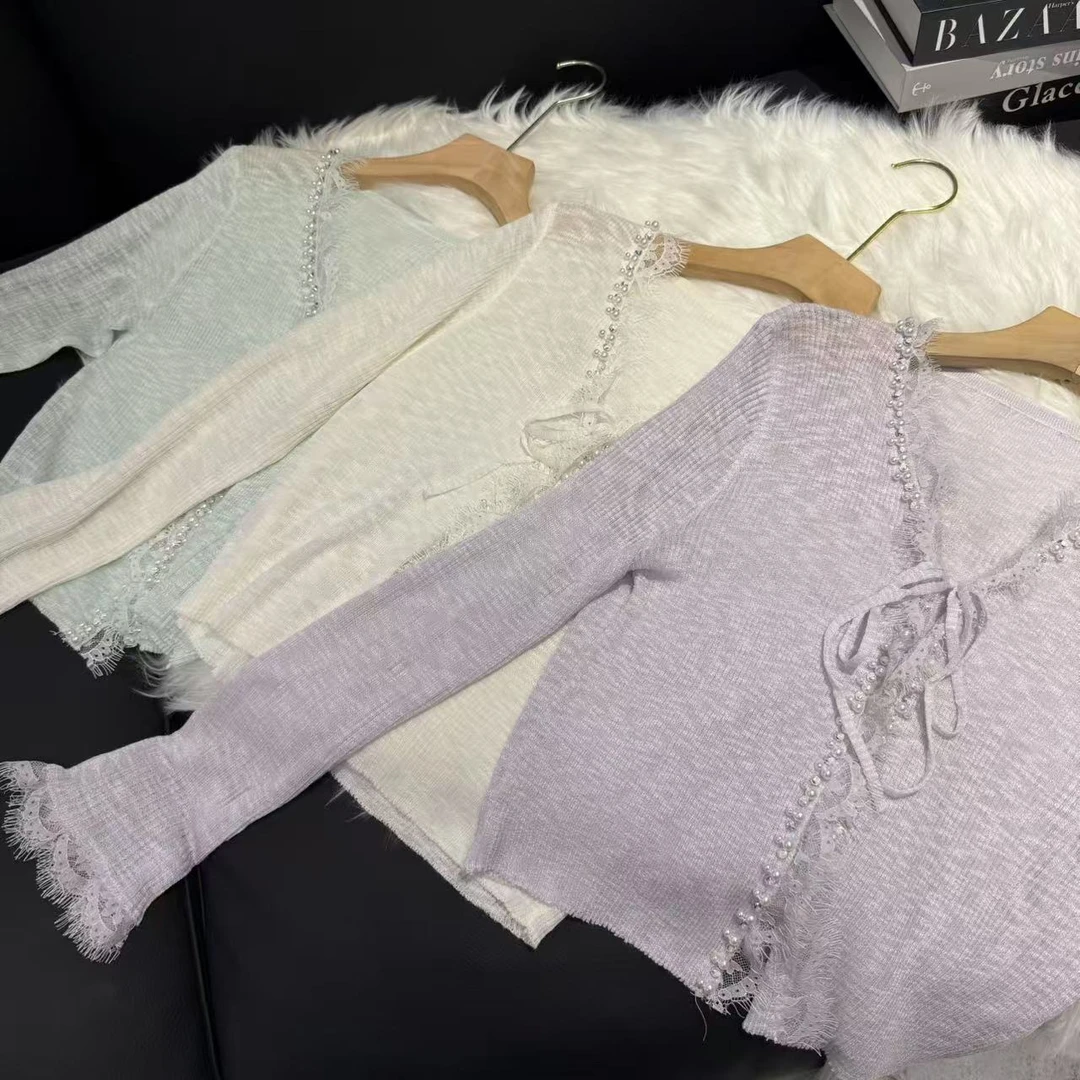 馨儿专属【防晒专属】短款V领长袖防晒薄款针织开衫XS41067