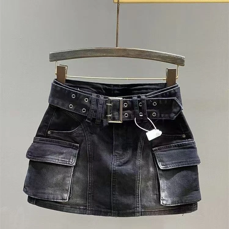 新款高街辣妹水洗工装牛仔半身裙女高腰显瘦a字包臀裙子百搭短裙