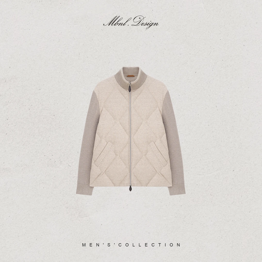 MBNL-F「菱形格纹」秦磊男装90白鹅绒羊绒蚕丝定纺羽绒服LL-WYR7044