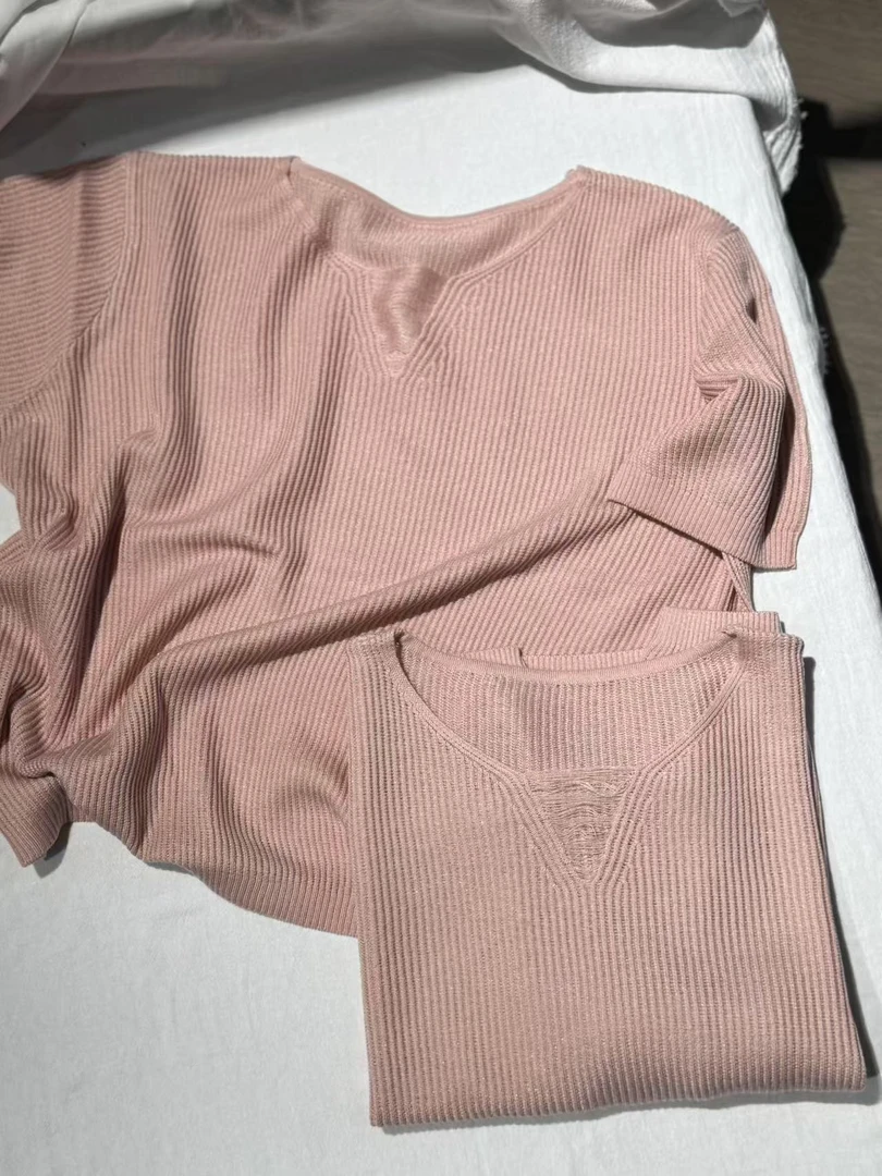 【欧琲】L653#纯色V领针织短袖