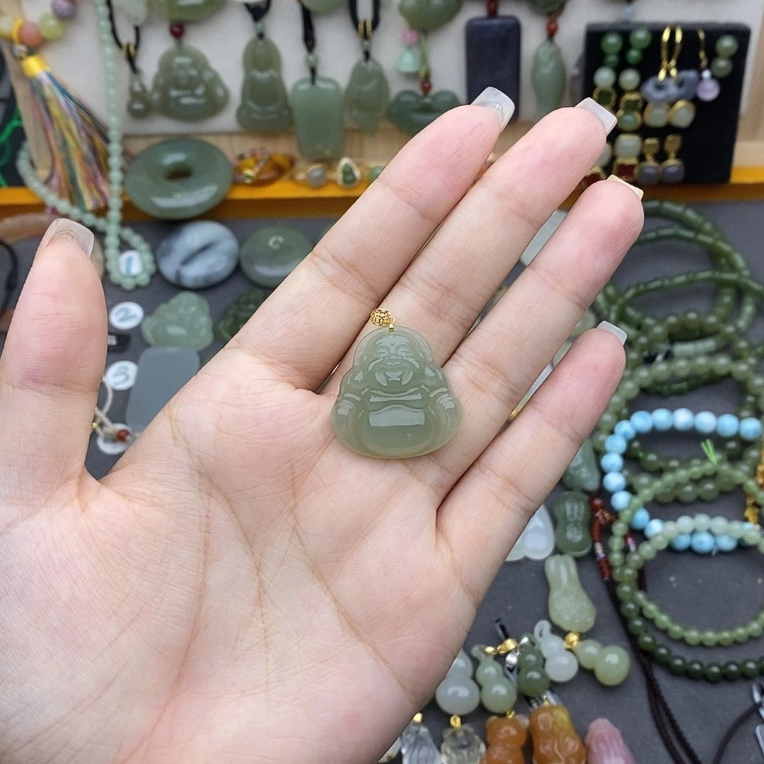 和田玉18K金镶嵌吊坠(不含链)