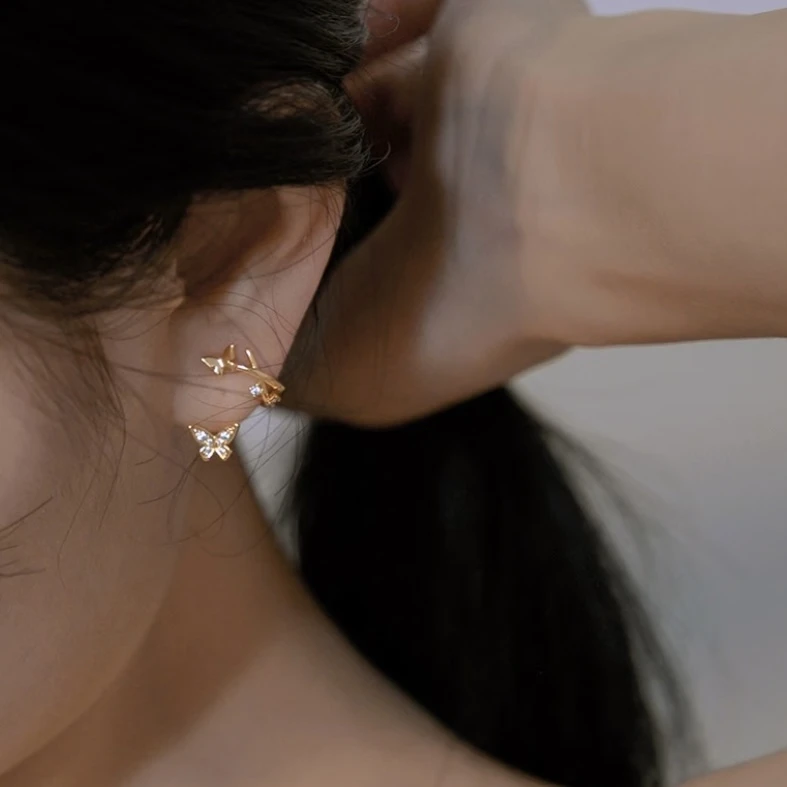 铜合金耳饰 H015无痛耳夹无耳洞小巧可爱蝴蝶潮流气质蚊香盘耳夹