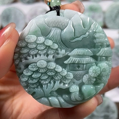 翡翠颈饰未镶嵌山水两面工福利