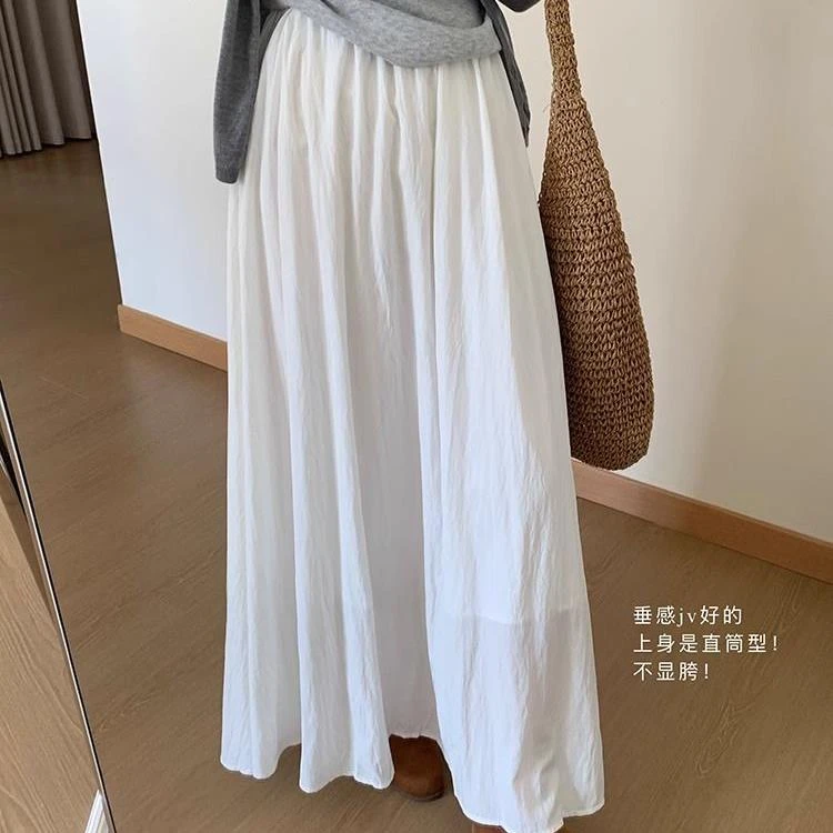 白色半身裙夏季春夏季新款2025显瘦中长款高腰褶皱气质百搭裙子