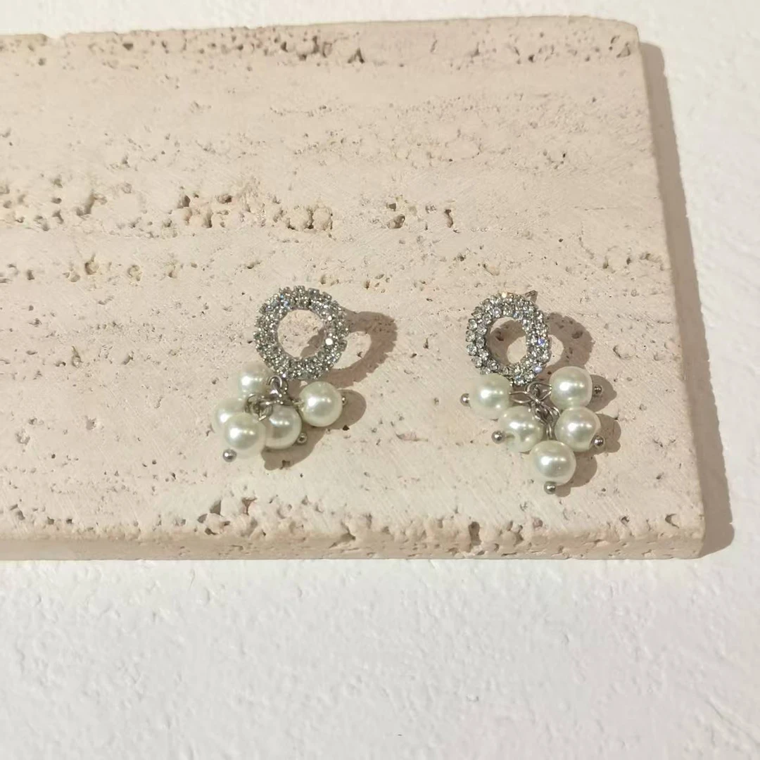 合金耳饰 甜可饰品 时尚小香风法式珠珠耳钉