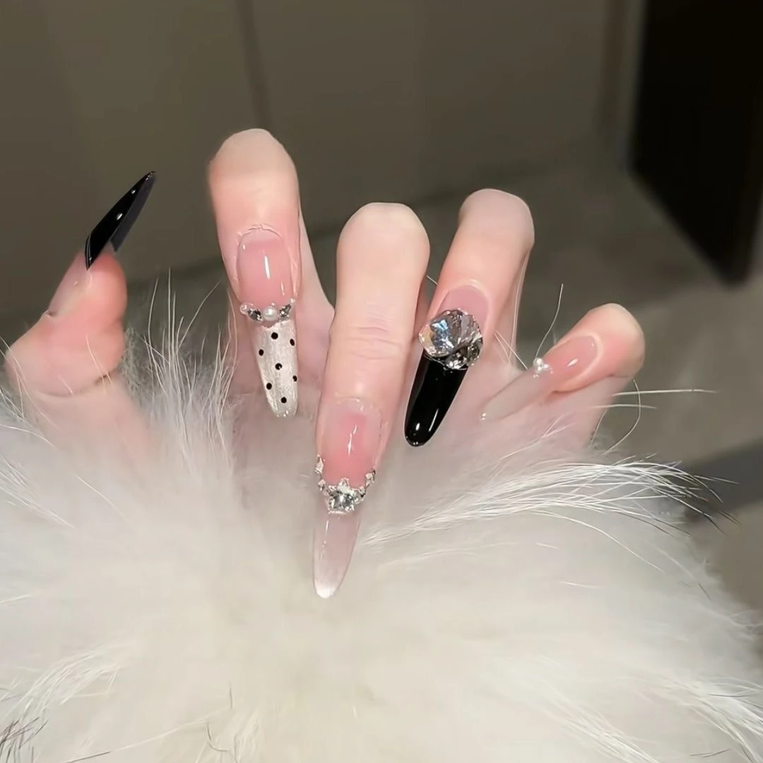 【天鹅之梦】手工穿戴甲高级感纯欲法式爆闪美甲中长款美甲穿戴甲片