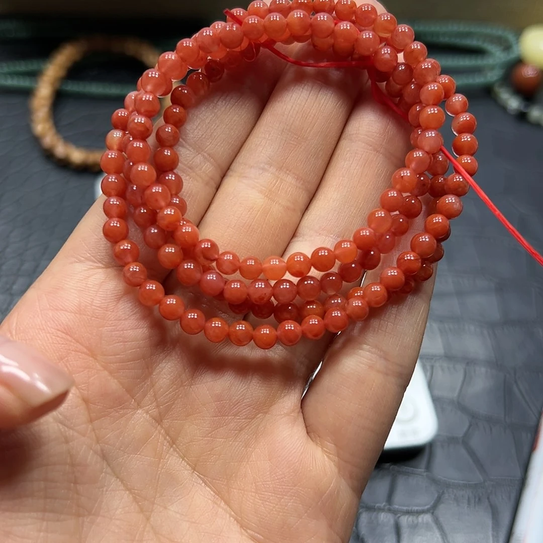 烟晶手链银S925镶嵌D409南红