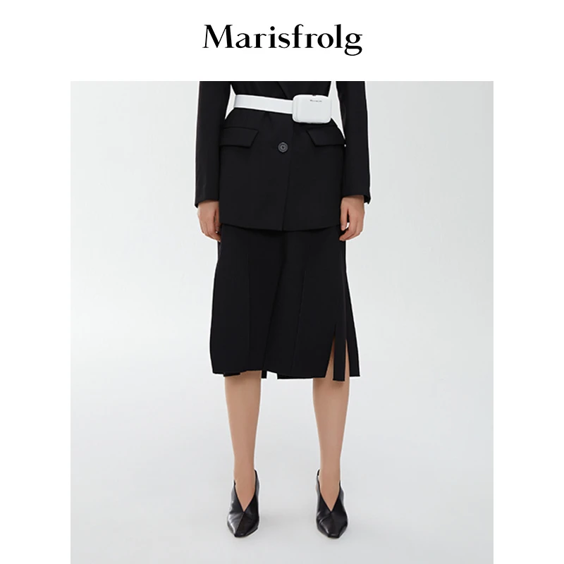 【达人专享】Marisfrolg/玛丝菲尔黑色通勤时尚半身裙
