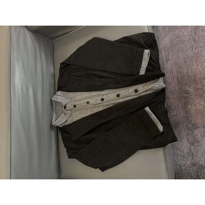 Z251 假两件灰色提花针织衫设计感英伦风外套老钱风衬衫领卫衣