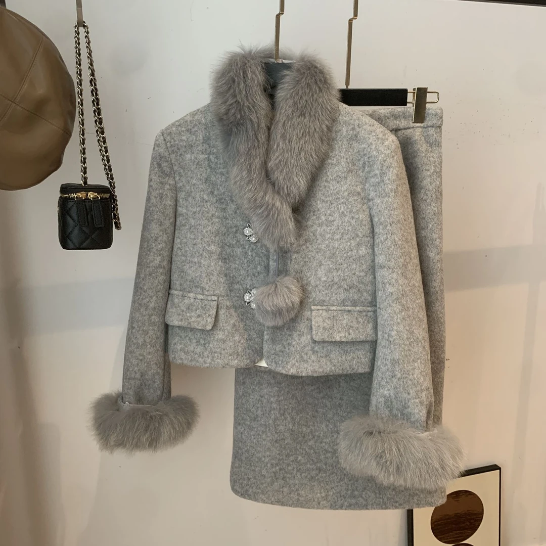 2024冬季新款小香风两件套半身裙套装中式外套千金气质女装