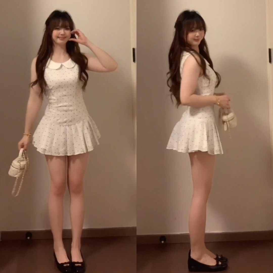 白色娃娃领波点无袖连衣裙女夏季2025新款法式初恋甜美小个子短裙