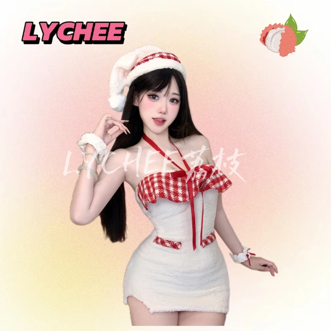 LYCHEE 圣诞节雪域精灵小众可爱纯欲挂脖新年跨年穿搭连衣裙L50