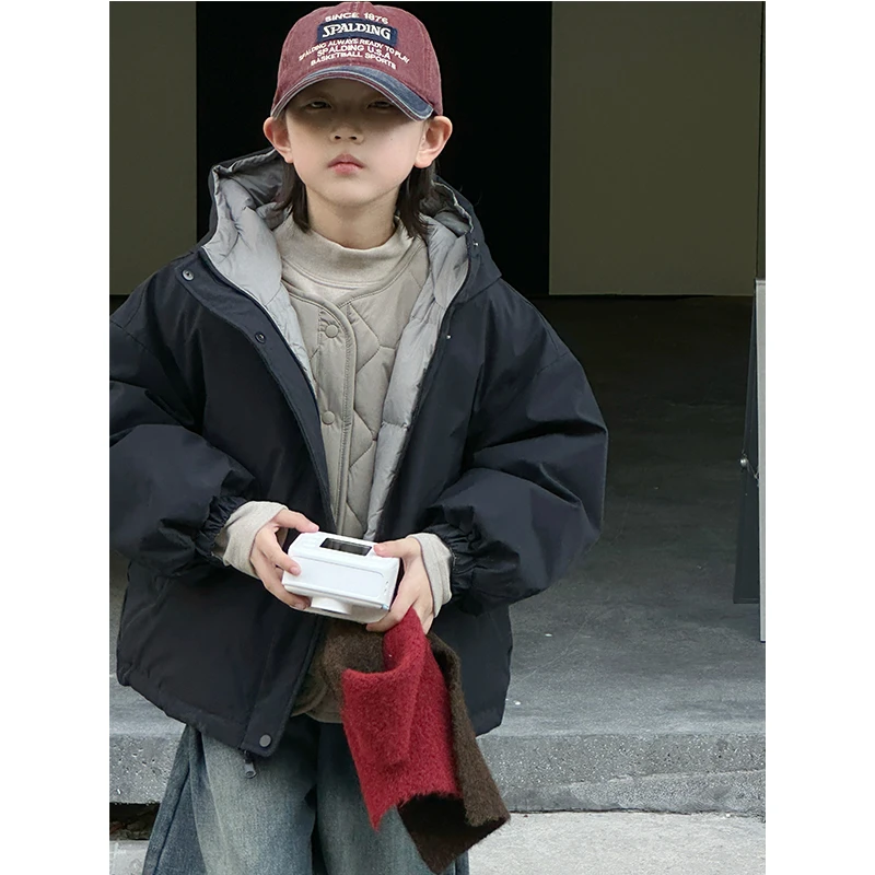 【现货】2025男童羽绒服韩版童装中大童两面穿外套冬季保暖羽绒服