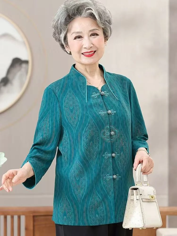 2659【金丝绿】中老年女装老年人夏季短袖大码七分袖中年妈妈装