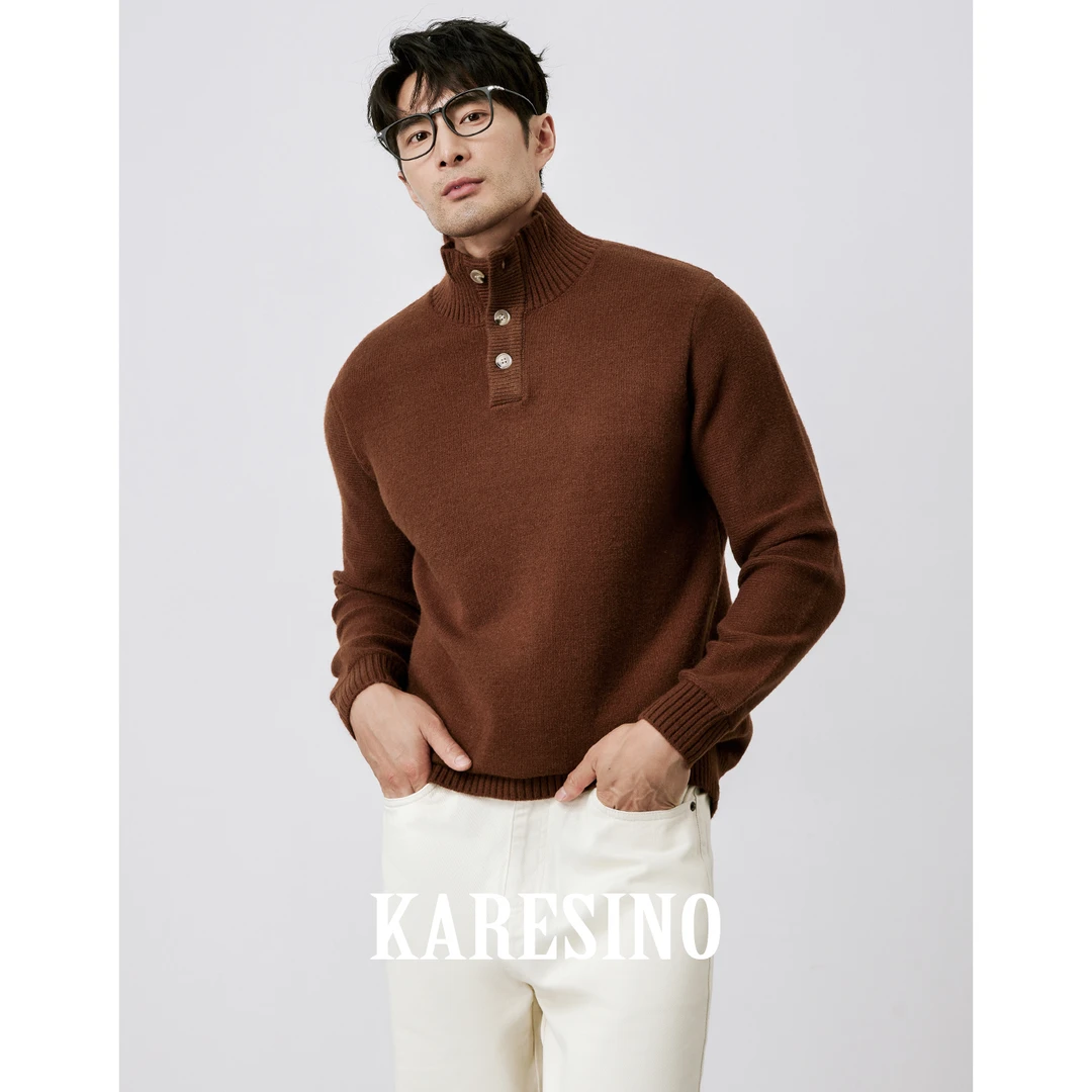 KARESINO冬季保暖重磅加厚高领毛衣男款高级感百搭立领针织羊毛衫