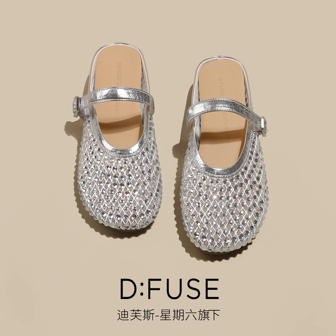 D:Fuse/迪芙斯简约包头水钻半拖泫雅风包头拖轻奢平跟防滑夏季女