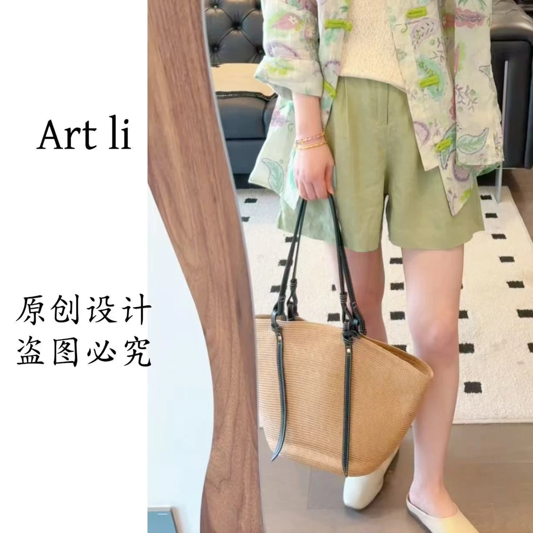 Art li麻料夏季短裤休闲裤简约潮流松紧腰宽松短裤2552