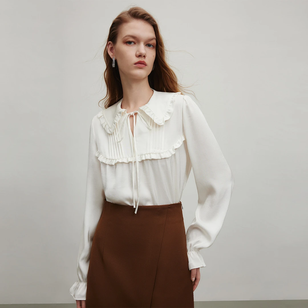 【小铃铛】简约气质衬衫女亲肤雪纺层次感荷叶边小衫Y314301810