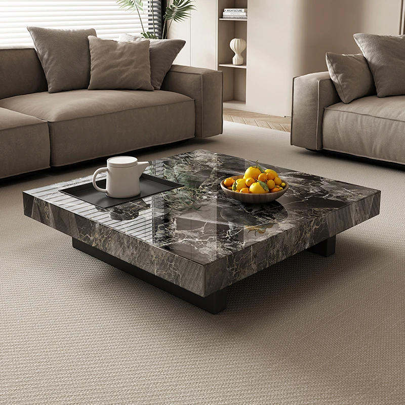 柒慕意式茶几简约轻奢极简风家用客厅高端别墅正方形岩板茶几