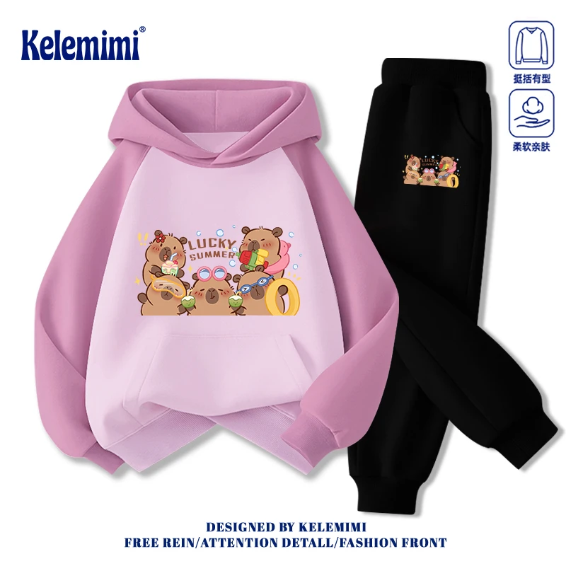 KELEMIMI卡皮巴拉儿童连帽卫衣套装2025新款春秋男女童衣服两件套